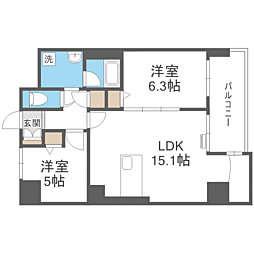 レジディア西新 2LDKの間取図画像