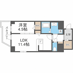 ドゥバーグ渡辺通 1LDKの間取図画像
