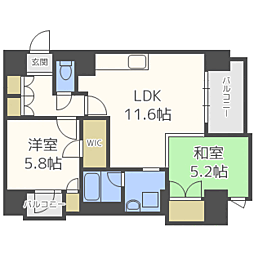 レジディア西新 2LDKの間取図画像