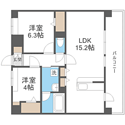 LIBTH博多住吉PREMIER 2LDKの間取図画像
