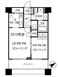 アウルタワー 22階1LDKの間取り