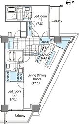 コンフォリア新宿イーストサイドタワー 28階2LDKの間取り
