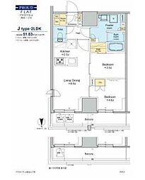 プラウドフラット四谷三丁目 11階2LDKの間取り
