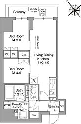 コンフォリア・リヴ東池袋 2階2LDKの間取り