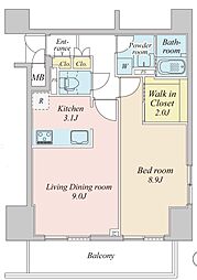 プラウドフラット神楽坂II 8階1LDKの間取り