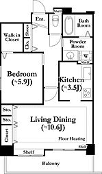 河田町ガーデン4 7階1LDKの間取り