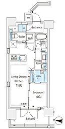 Brillia四谷三丁目 13階1LDKの間取り