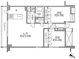 レジディア北新宿 2階2LDKの間取り