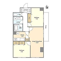 ヴァンテ・アン神楽坂 2LDKの間取図画像