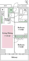 ザ・パークハウス新宿タワー 2LDKの間取図画像