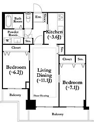 河田町ガーデン1号棟 2LDKの間取図画像