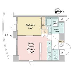 アジールコート西新宿 1LDKの間取図画像