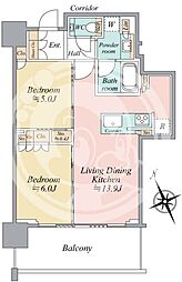 グランドシティータワー 2LDKの間取図画像