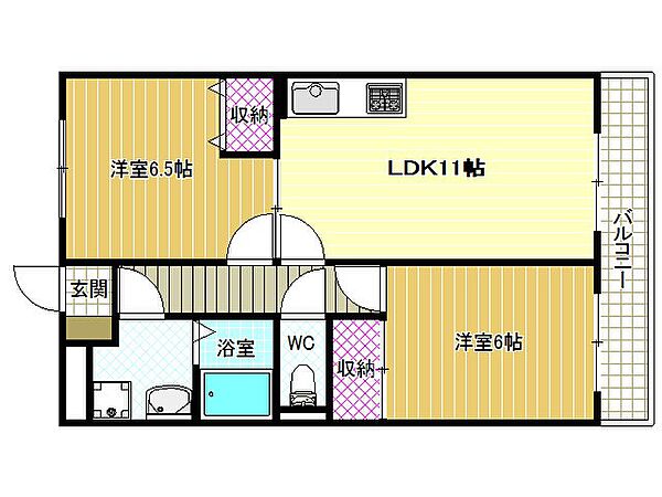 アンソレイエ 201｜大阪府藤井寺市津堂1丁目(賃貸アパート2LDK・2階・57.00㎡)の写真 その2