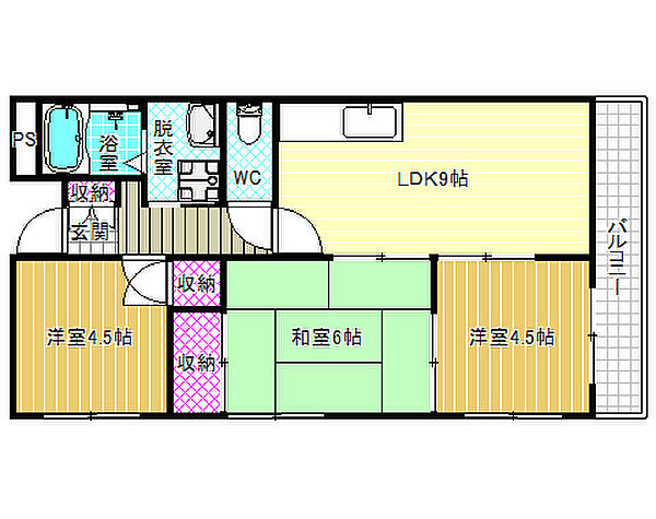 パレフラックス ｜大阪府羽曳野市栄町(賃貸マンション3LDK・4階・61.39㎡)の写真 その3