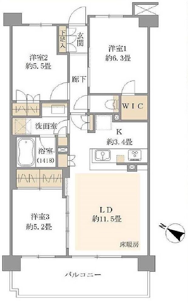 4階南西向き3ＬＤＫ。ラウンジ、キッズルーム、パーティルームなど充実の共用施設。