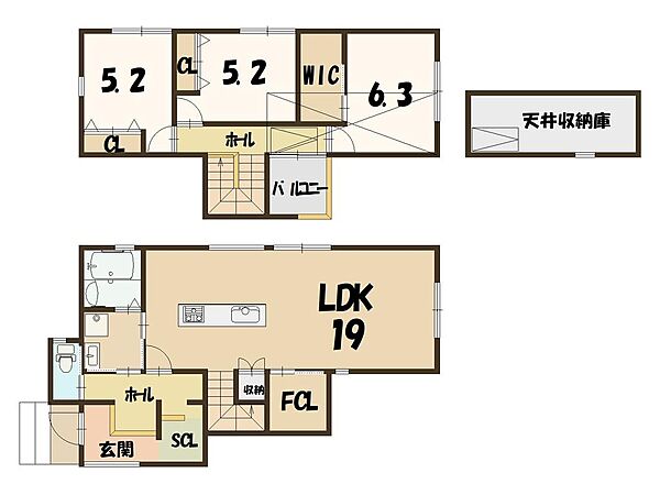 建物プラン例（D号地）・建物価格　2154万2645円　　・建物面積　95.58m2
