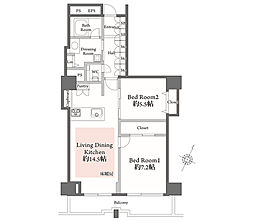 アトラスタワー小石川 2LDKの間取図画像
