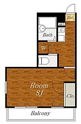 京王線 武蔵野台駅 徒歩15分の賃貸マンション 1階1Kの間取り