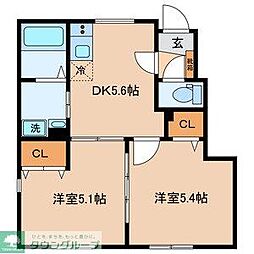 メゾンジェム 1階2DKの間取り