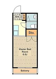 JR南武線 矢川駅 徒歩13分の賃貸マンション 2階1Kの間取り