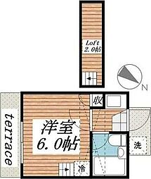 住吉ハイツ 2階1Kの間取り