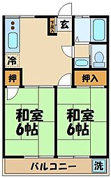 京王線 西調布駅 徒歩18分の賃貸アパート 2階2DKの間取り