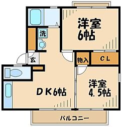 京王線 つつじヶ丘駅 徒歩6分の賃貸アパート 1階2DKの間取り