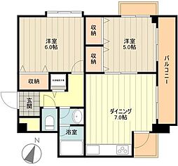 ラ・ルース国立 5階2DKの間取り