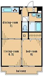 レジディア吉祥寺 2階1LDKの間取り