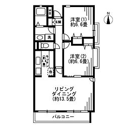 ＬＡＮＡＩ　ＧＲＡＣＥ　ＫＵＮＩＴＡＣＨＩ 2階2LDKの間取り