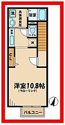 ディアコート 2階ワンルームの間取り