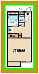レオパレスＴ．ＨＯＵＳＥ 2階1Kの間取り