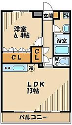 フェリス聖蹟II 1階1LDKの間取り