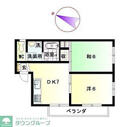 ファンツアール 1階2DKの間取り
