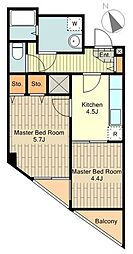 ヴルーム国立 10階2Kの間取り
