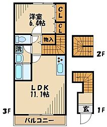 クリザンテームII 3階1LDKの間取り