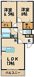 メゾン欅 2階2LDKの間取り