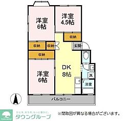鴨下コーポラス 3階3DKの間取り