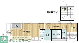 京王線 百草園駅 徒歩6分の賃貸アパート 2階ワンルームの間取り