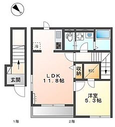 Ａｒｉｅｔｔａ 2階1LDKの間取り