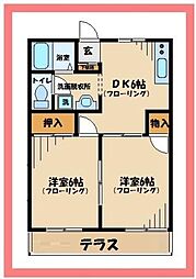 アゼリア512 2階2DKの間取り