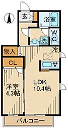 シャンボール 1LDKの間取図画像