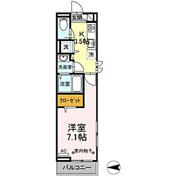 パレス国立 1Kの間取図画像