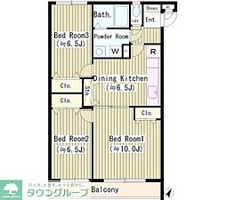 河原マンション 3DKの間取図画像