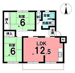 鳴海おお根住宅F棟 2LDKの間取図画像