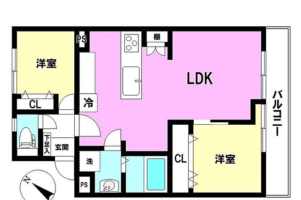 エメラルドマンション東那珂(2LDK) 4階の間取り