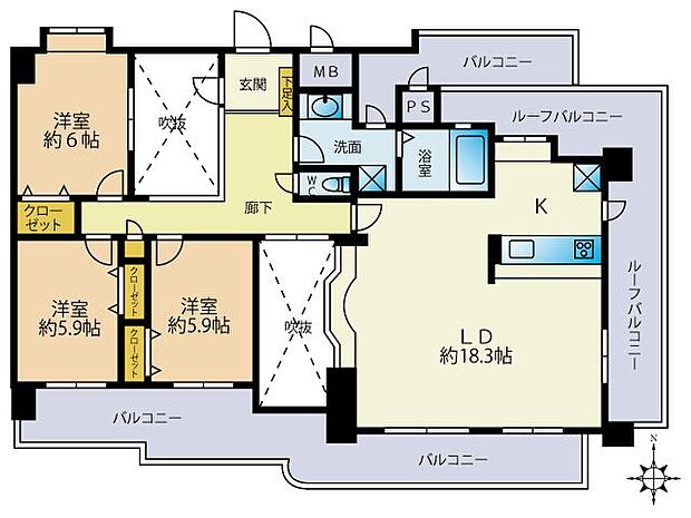 ライオンズマンション神松寺(3LDK) 8階の間取り