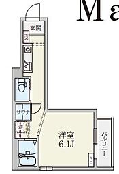 JR山手線 田端駅 徒歩8分の賃貸マンション 2階1Kの間取り