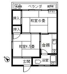 西武池袋線 中村橋駅 徒歩9分の賃貸マンション 2階2Kの間取り